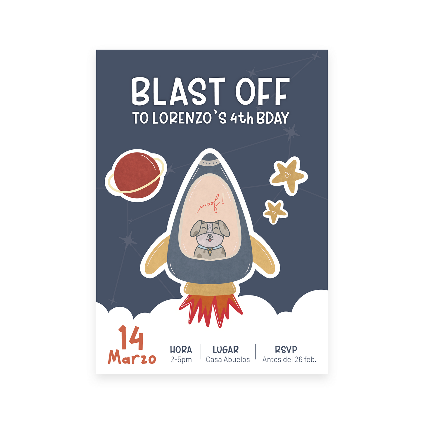 Invitación Stock - Space Puppy